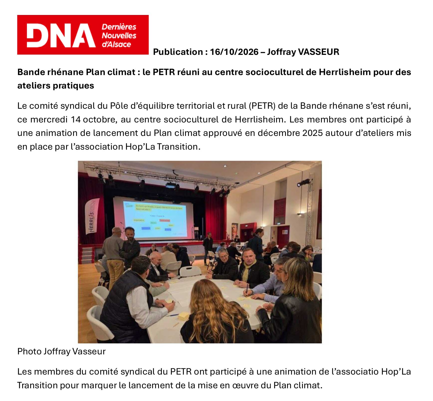 DNA 14/10/2026 Le PETR réuni au centre socioculturel de Herrlisheim pour des ateliers pratiques